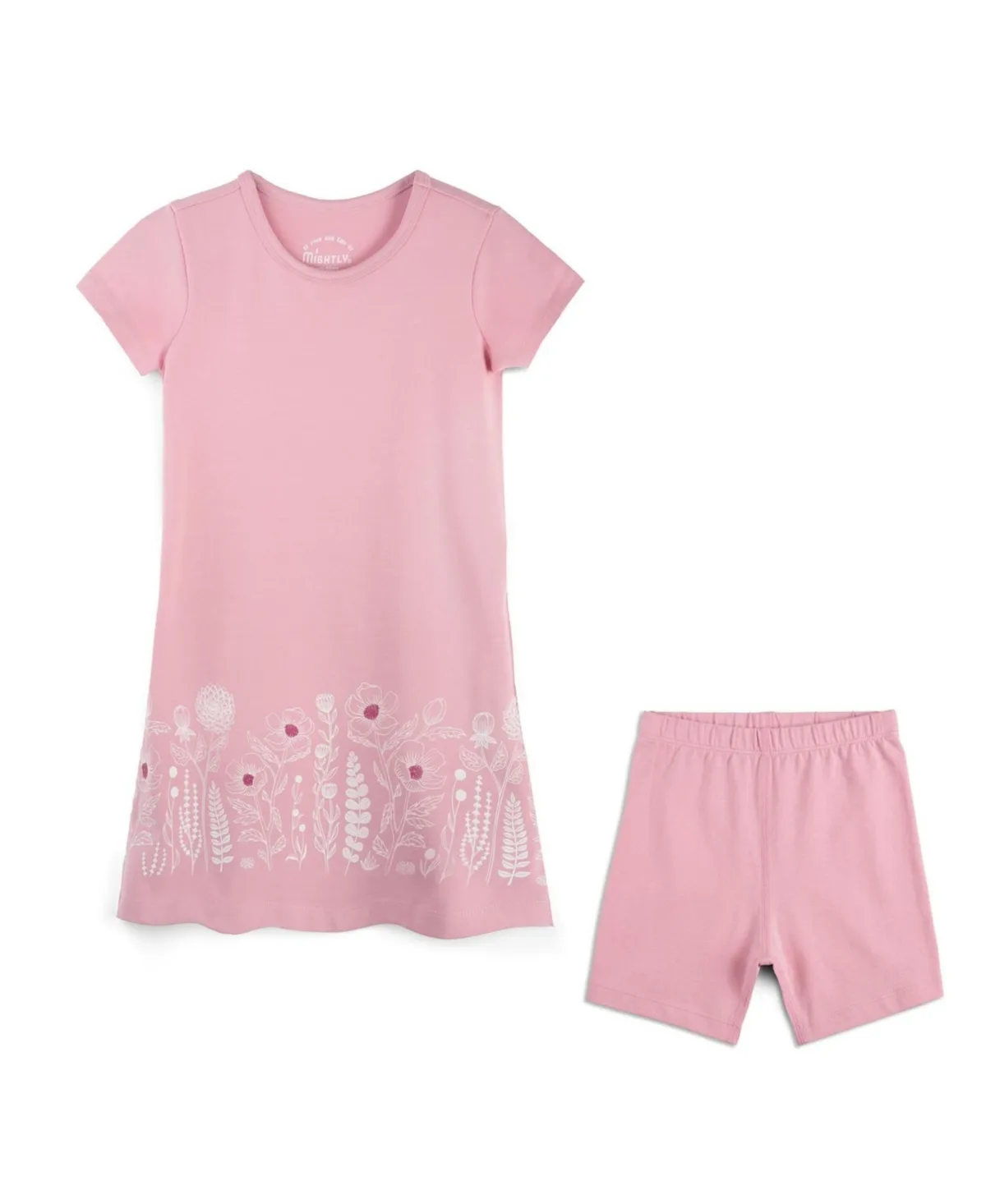 Cotton Short Sleeve T-Shirt Dress and Biker Short 2-Piece Set by Mightly