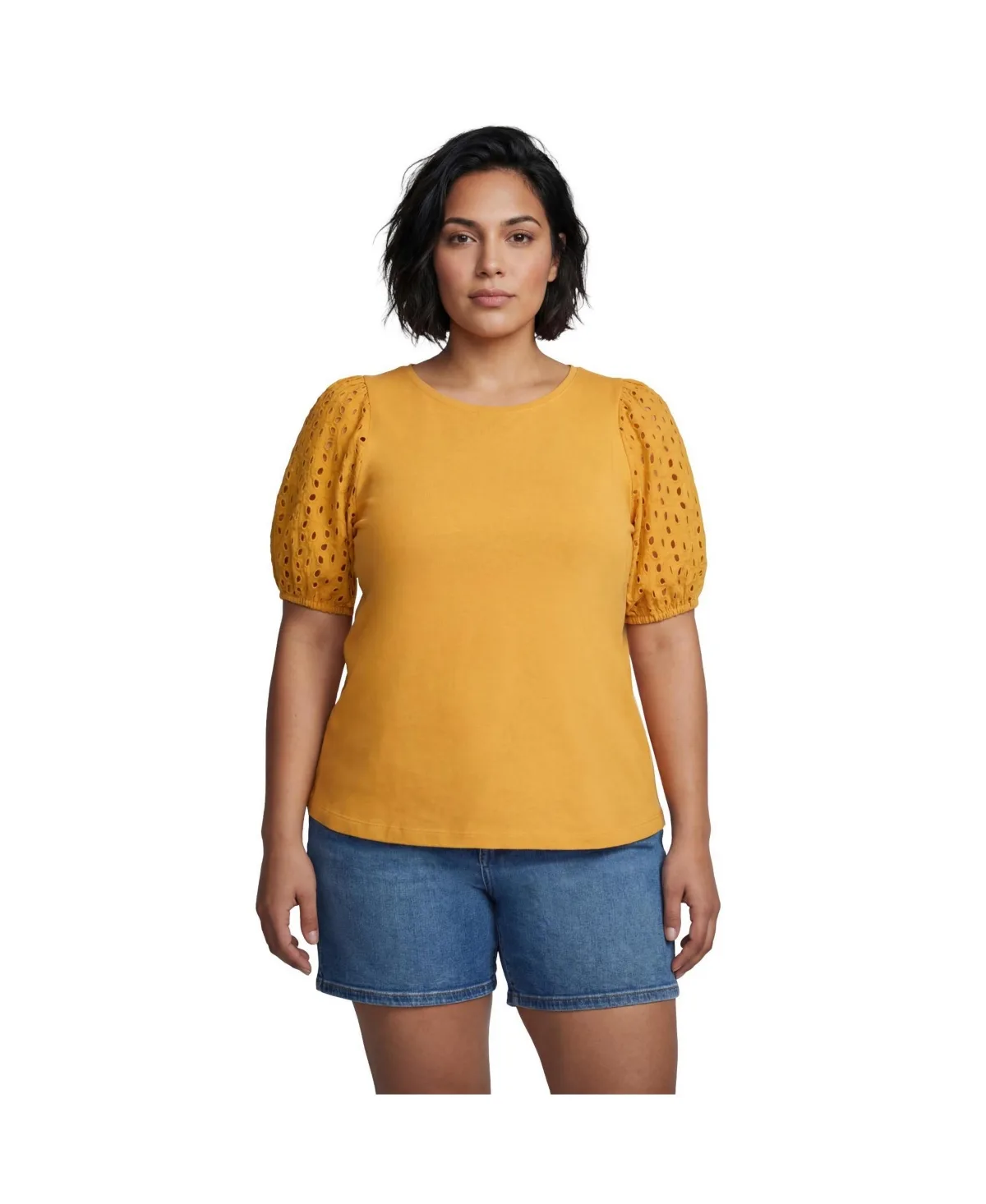 Eyelet Balloon-Sleeve Tee