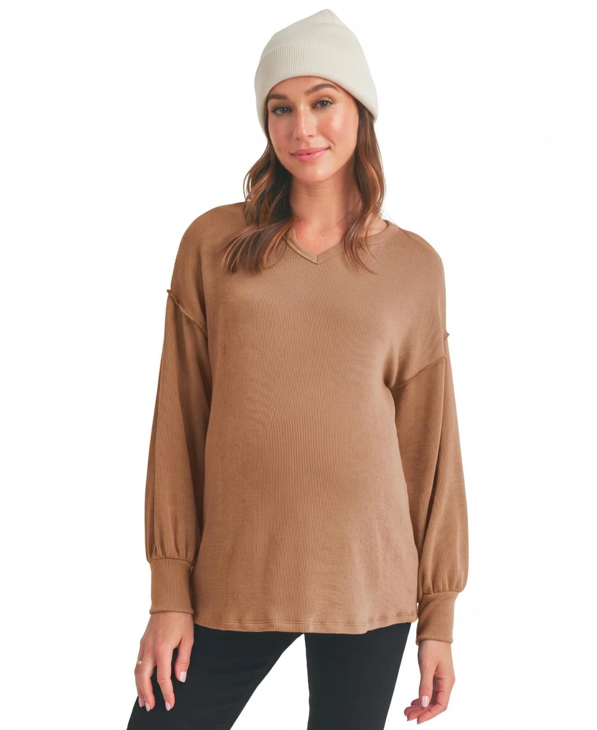 Rib-Knit Split-Neck Top by Hello Miz