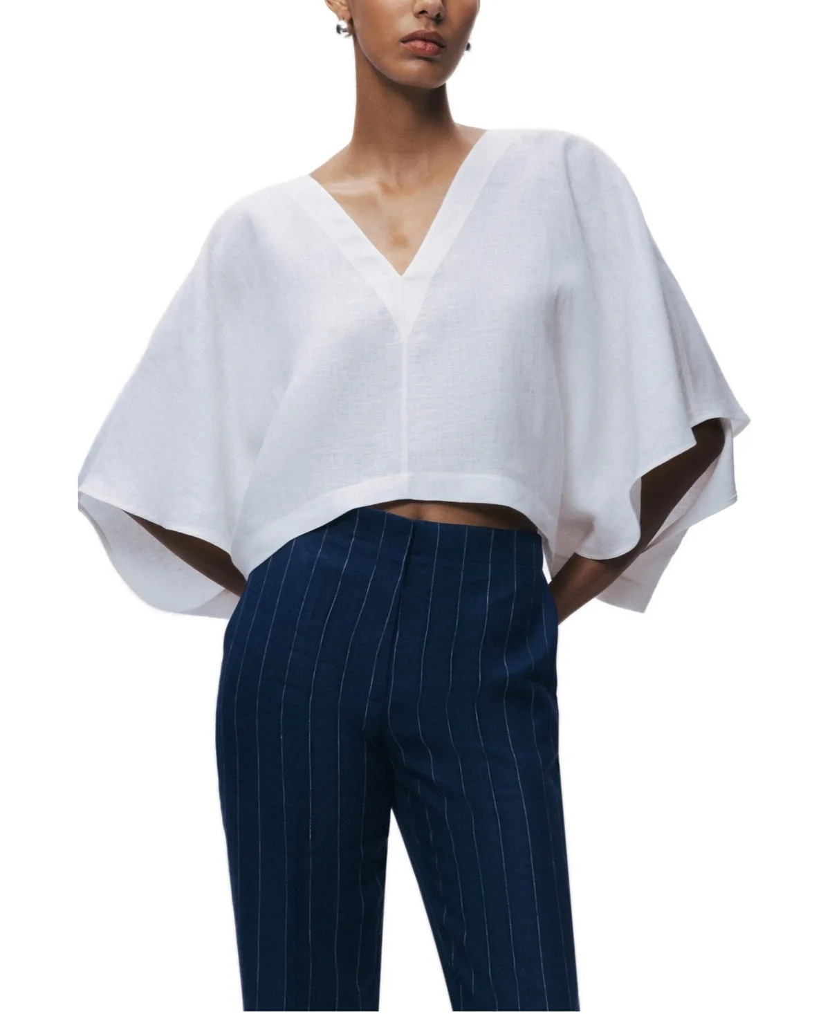 Belt Detail V-Neck Blouse by Nocturne