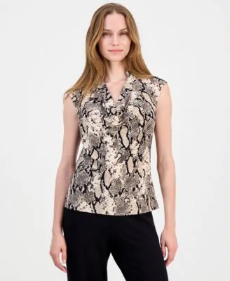 Printed Cowl Neck Sleeveless Blouse by Anne Klein