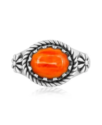 Sterling Silver Orange Spiny Oyster East West Ring by American West Jewelry