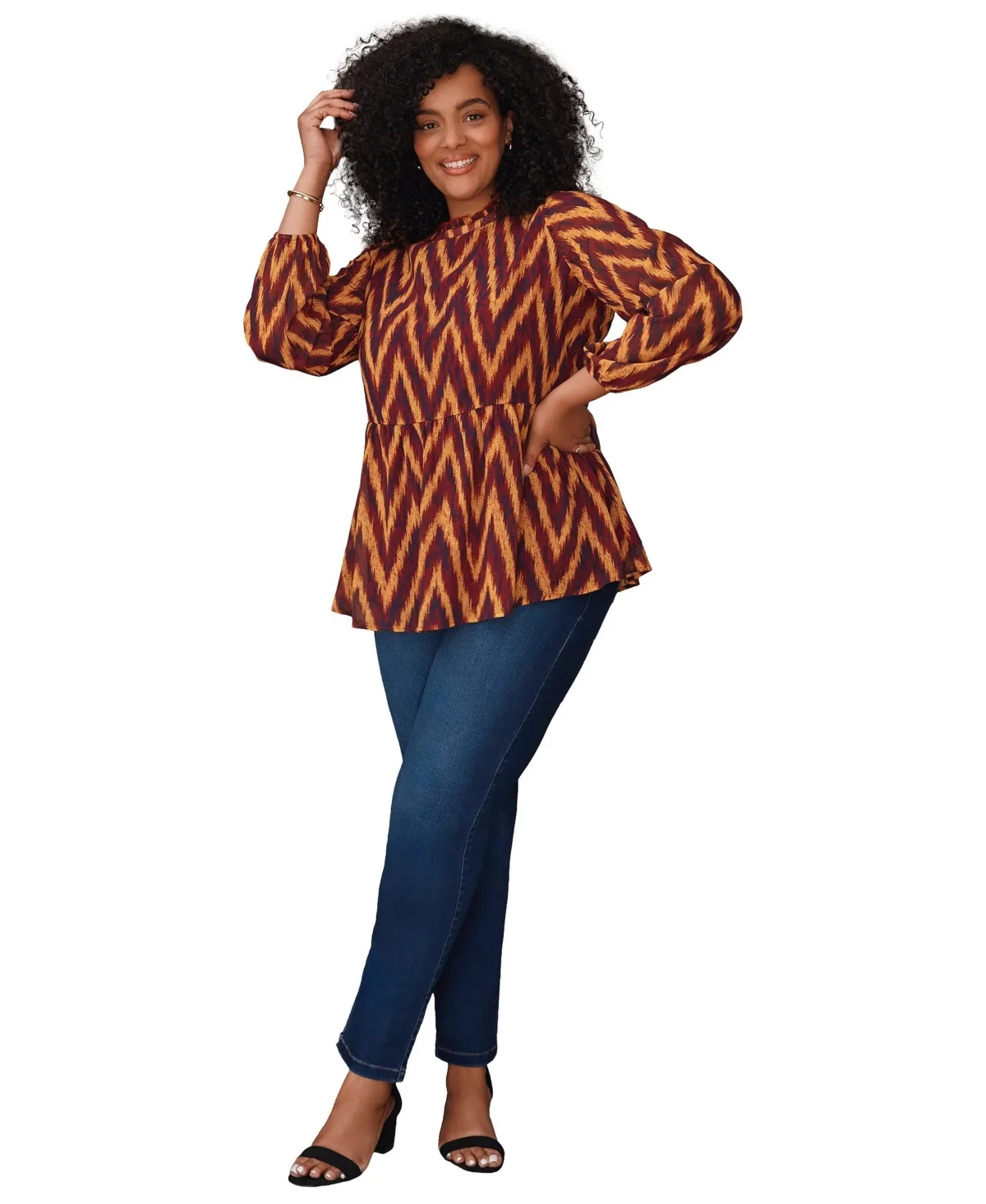 Paulina Chiffon Peplum Long-Sleeve Blouse by Avenue