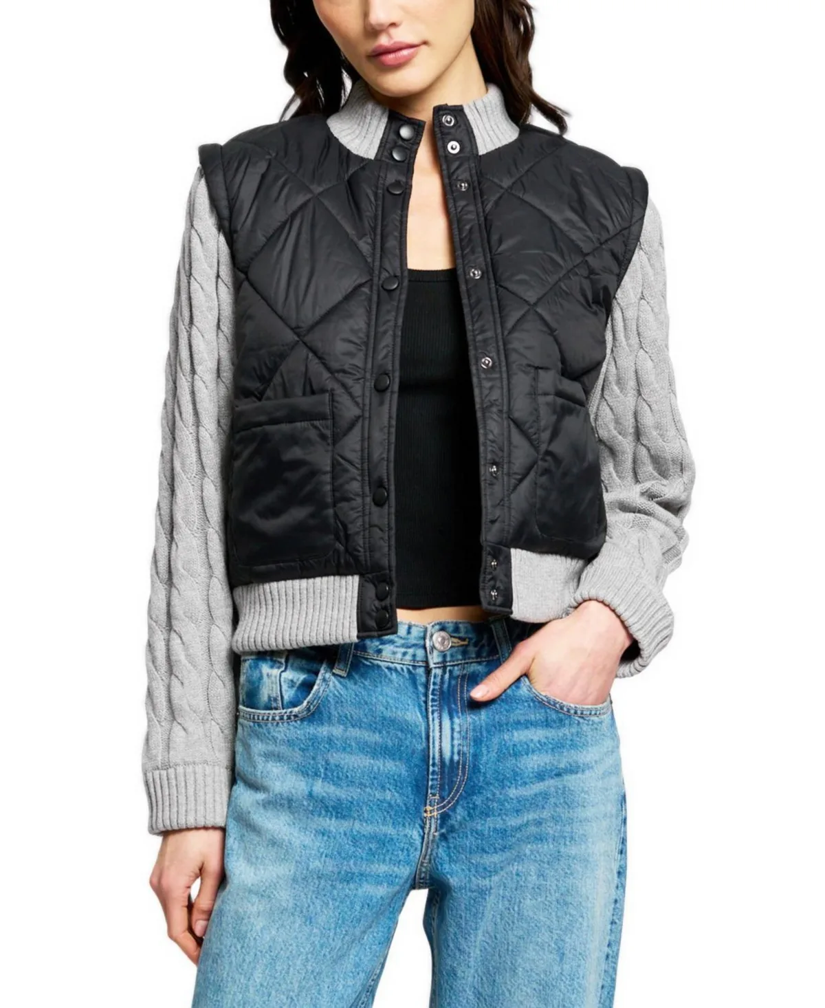 Ember Cable-Knit Mock Neck Quilted Sweater by Central Park West