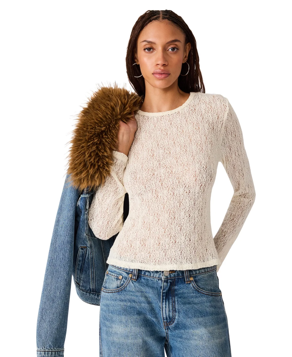 Sierra Long-Sleeve Sheer Knit Top by Steve Madden