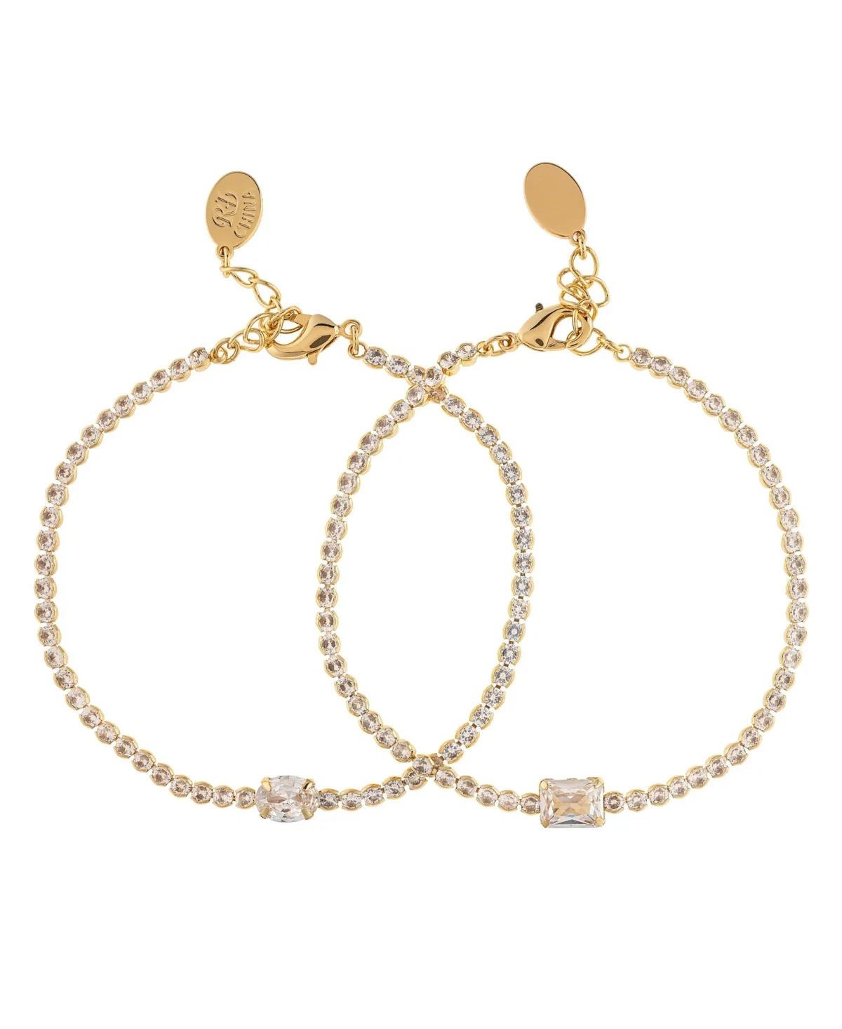Cubic Zirconia Oval and Emerald Tennis-Adjustable Bracelet, 2-Piece Set by Rivka Friedman