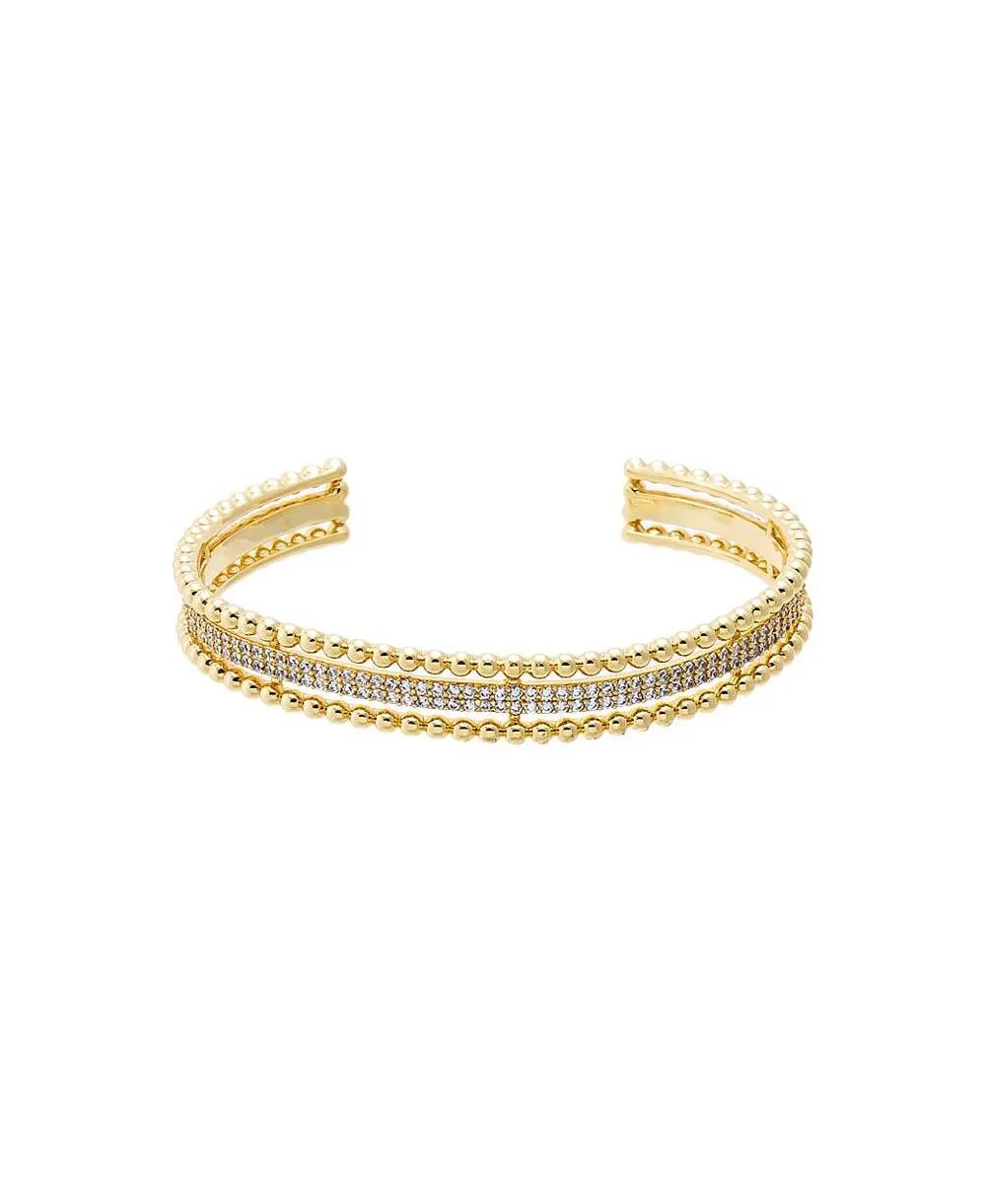 Cz 14K Gold Plated Beaded Multi Row Pave Open Bangle by By Adina Eden