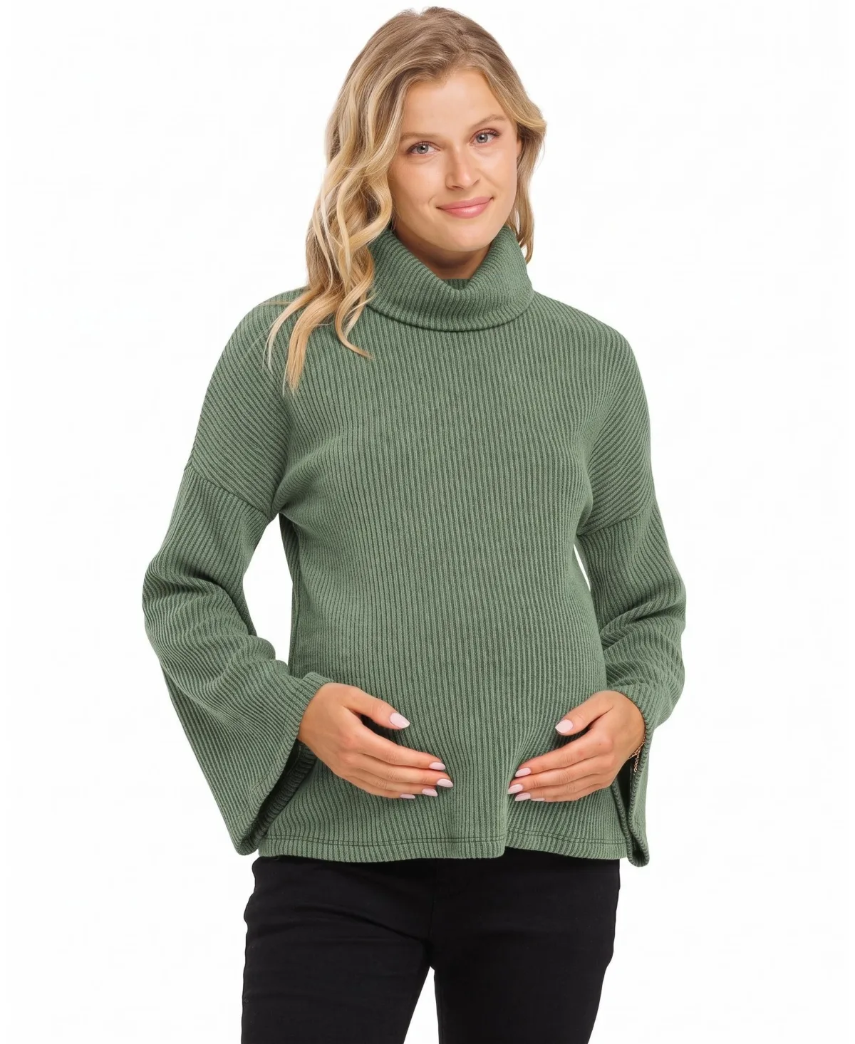 Maternity Ribbed Turtleneck Long-Sleeve Sweater by Hello Miz