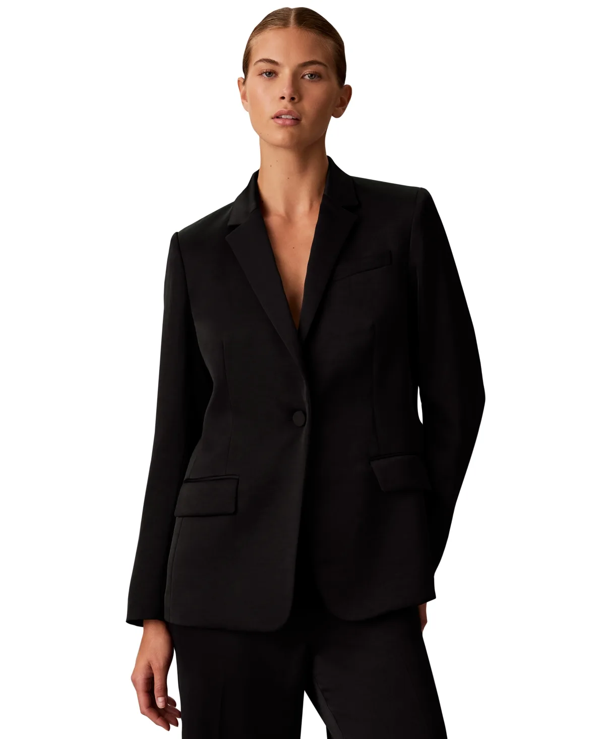 One-Button Slim-Fit Satin Blazer by Calvin Klein