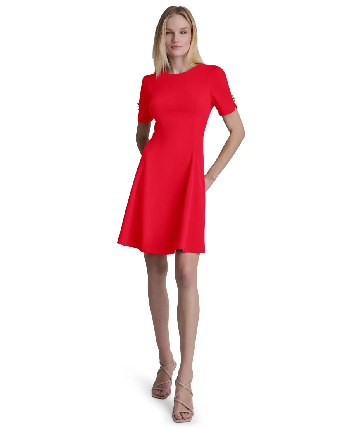 Short-Sleeve Jewel Neck Dress