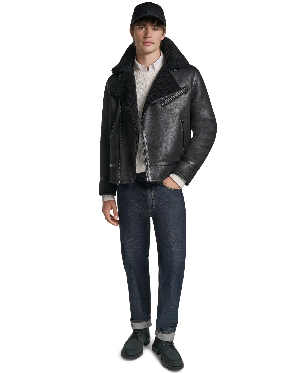 Asymmetrical Shearling Moto Jacket by Karl Lagerfeld