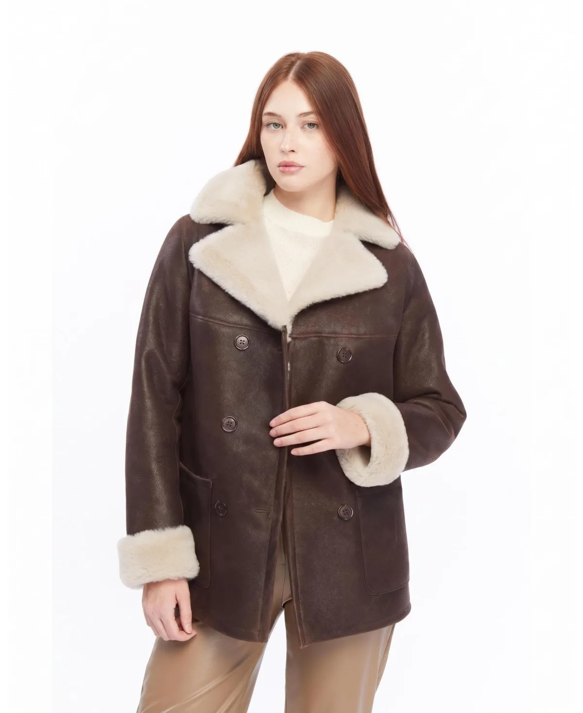 Chelsea Double-Breasted Shearling Peacoat by Furniq UK
