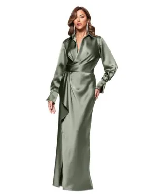 Satin Shirtdress Gown by Xscape