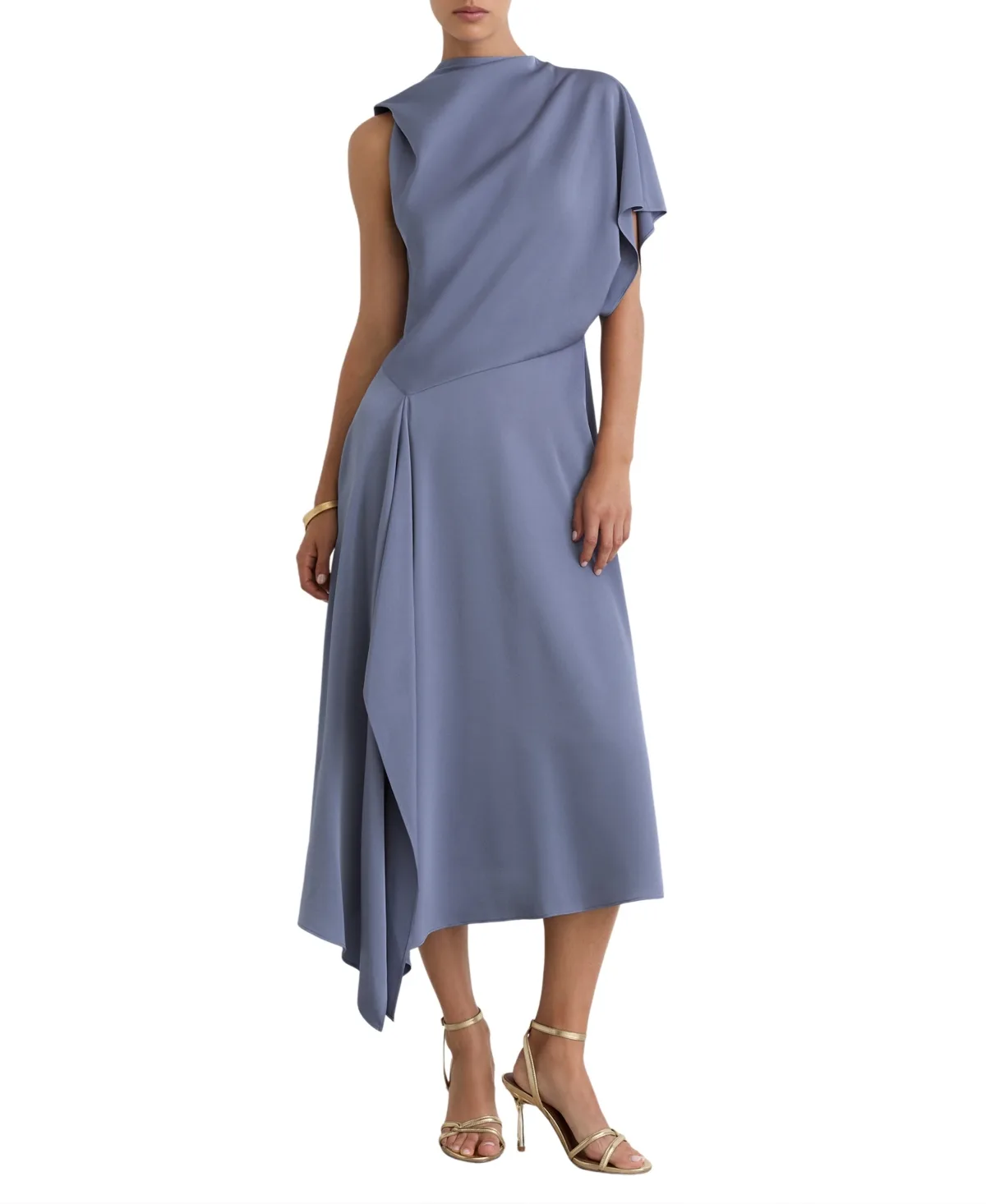Naomi One-Shoulder Satin Asymmetrical Midi Dress