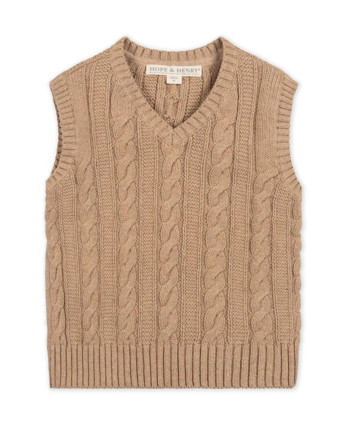 Cable-Knit V-Neck Organic Cotton Sweater Vest by Hope & Henry