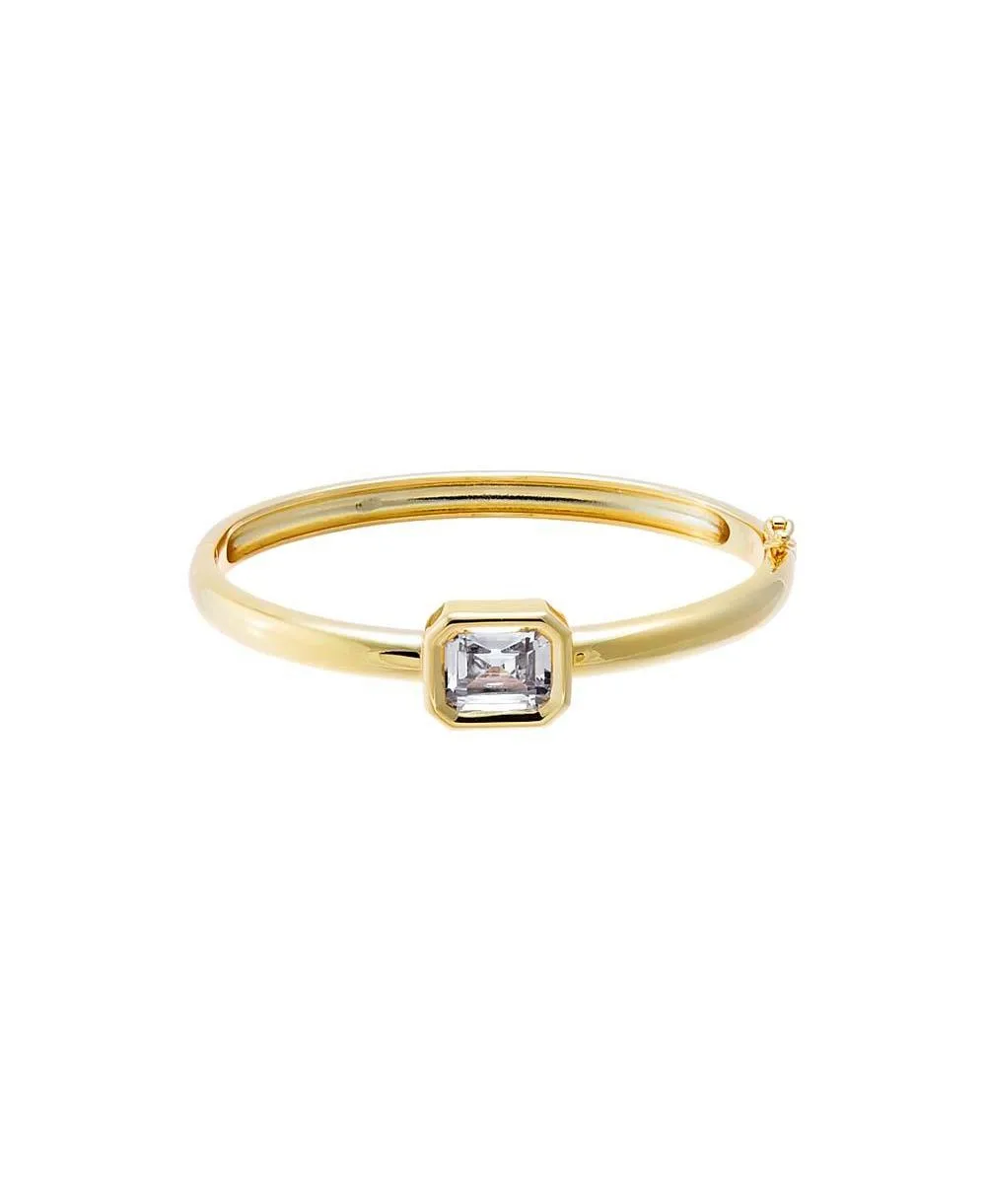 Cz 14K Gold Plated Emerald Wide Bezel Bangle Bracelet by By Adina Eden