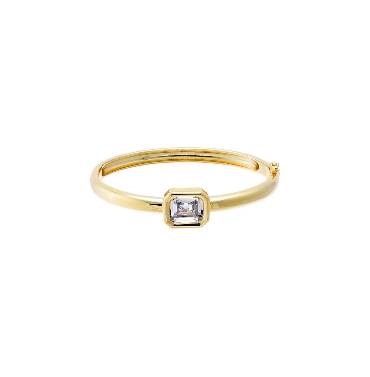 Cz 14K Gold Plated Emerald Wide Bezel Bangle Bracelet