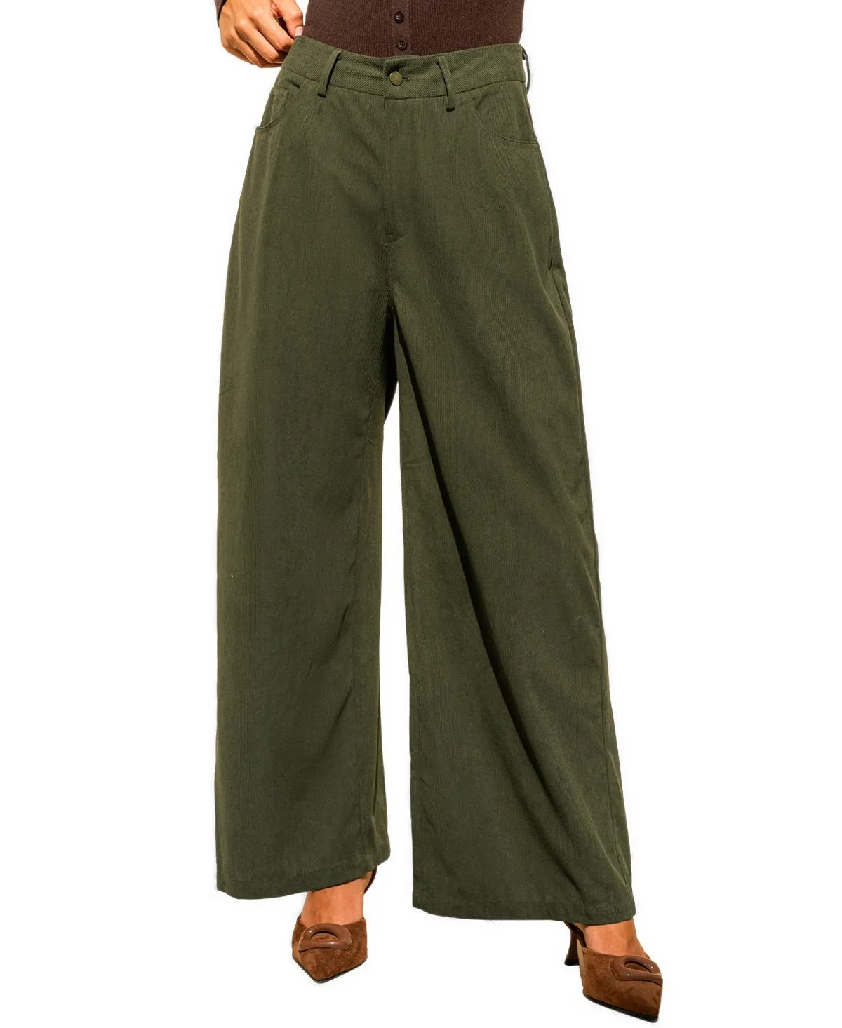 Corduroy Wide Leg Pants by Cupshe