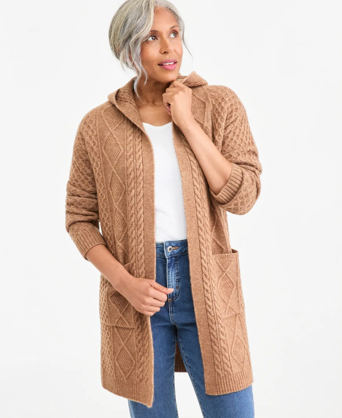 Chunky Cable-Knit Hooded Cardigan by Style & Co