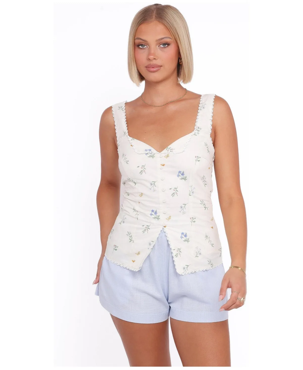 Ana Floral Lace-Trim V-Neck Tank by Petal and Pup