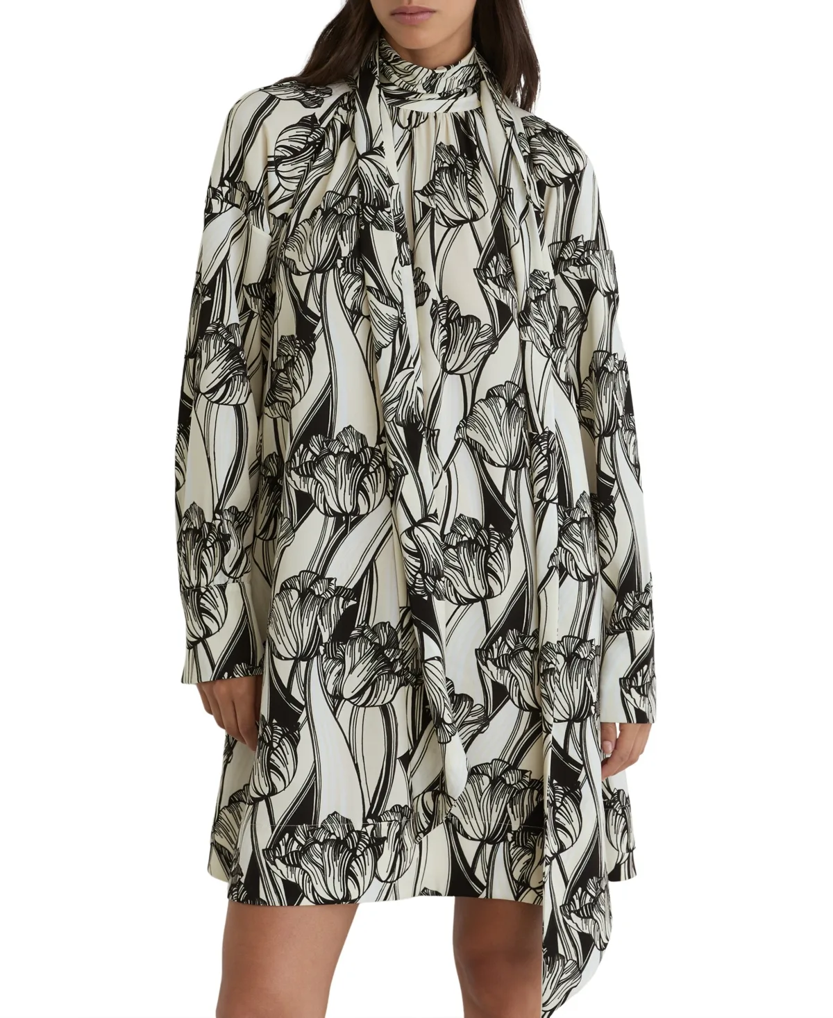 Alwen Floral-Print High-Neck Swing Mini Dress