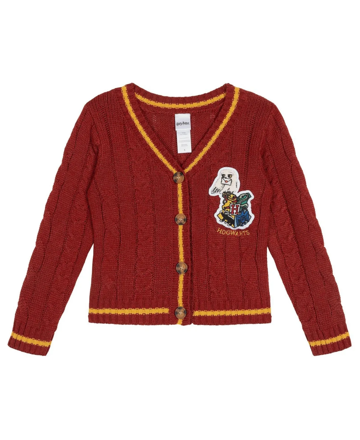 Cable-Knit Hedwig Applique V-Neck Cardigan Sweater by Harry Potter