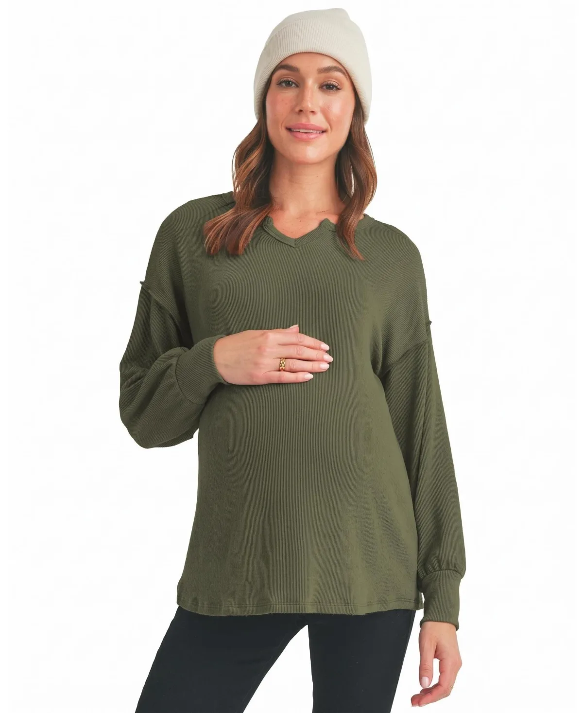 Rib-Knit Split-Neck Top