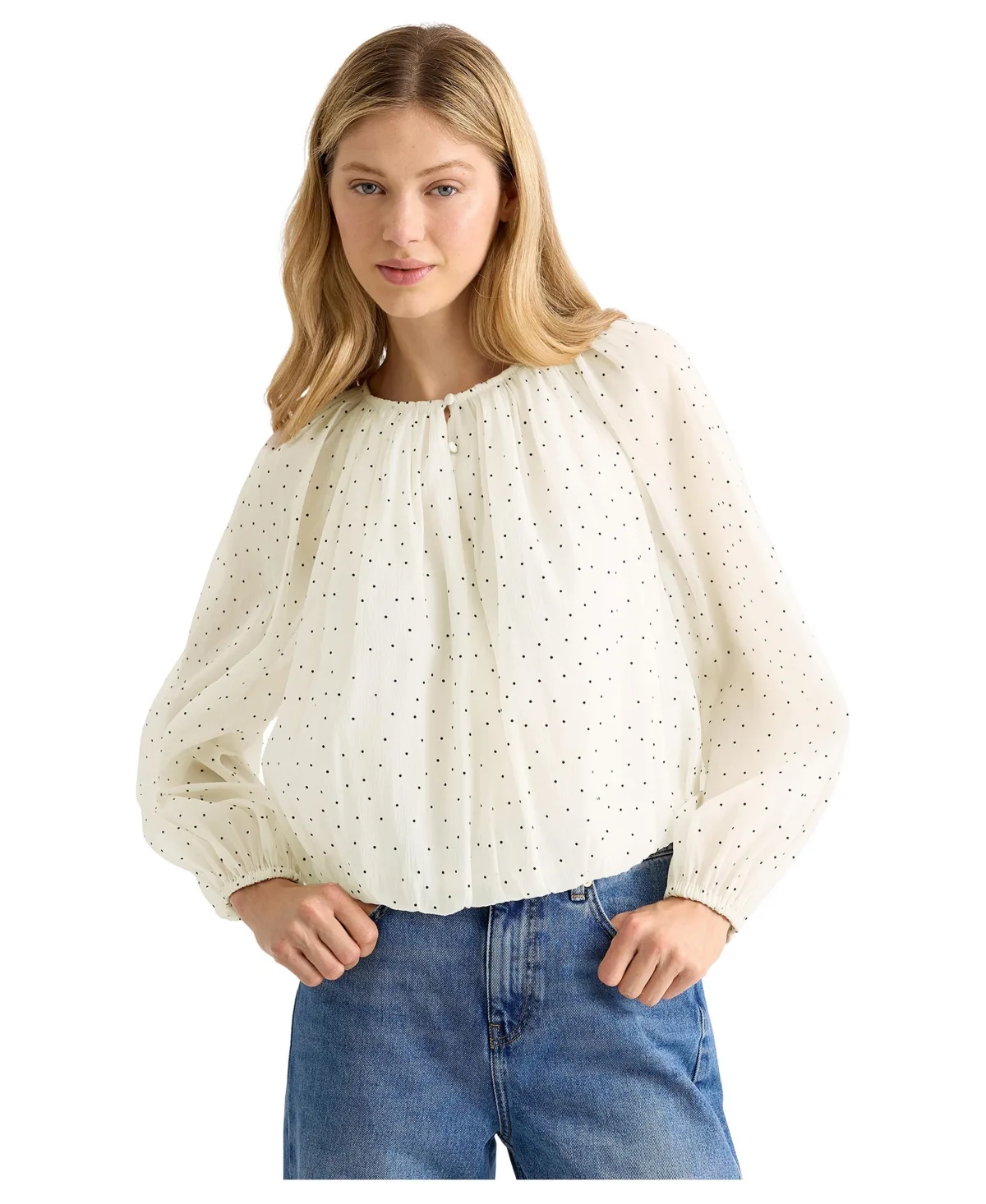 Flocked Spot Bubble Hem Blouse by Albaray