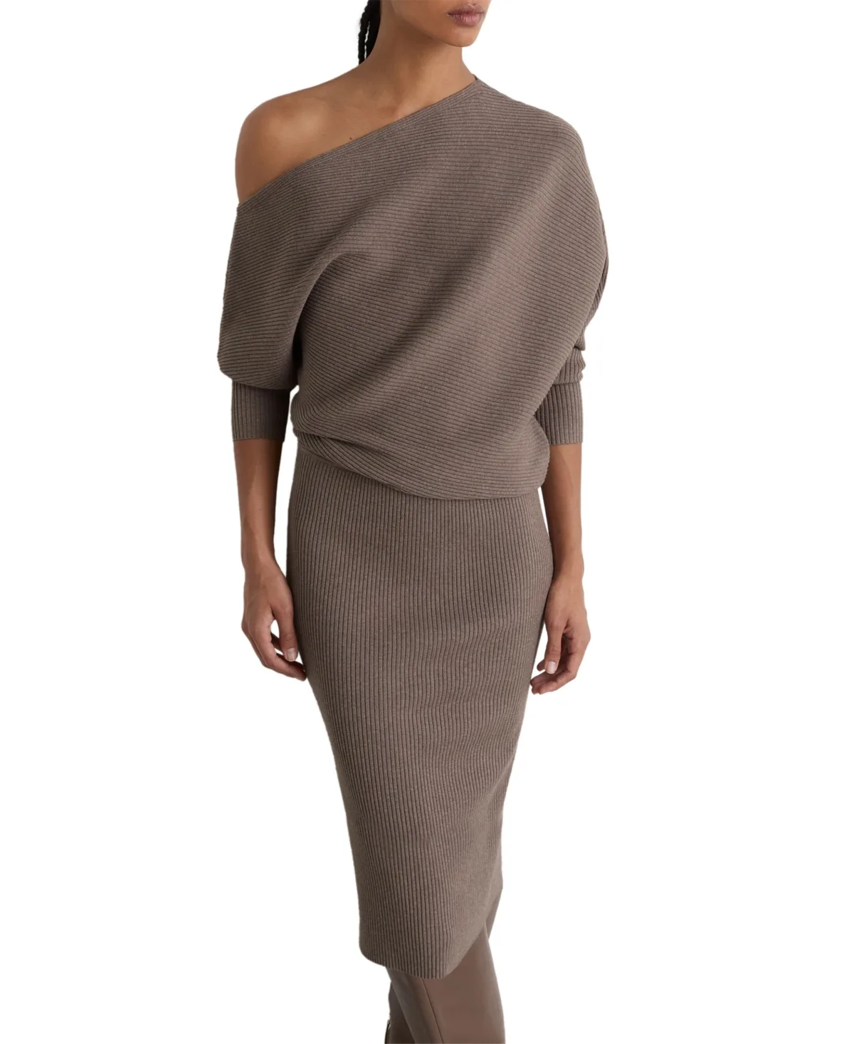 Lara Off-the-Shoulder Long-Sleeve Midi Dress by Reiss