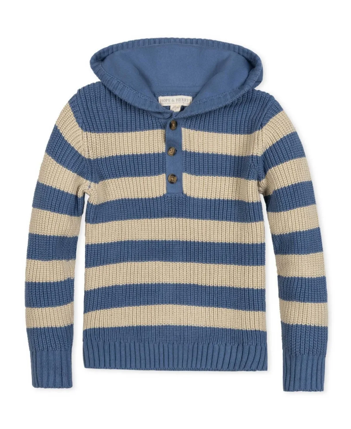 Hooded Henley Striped Organic Cotton Sweater by Hope & Henry