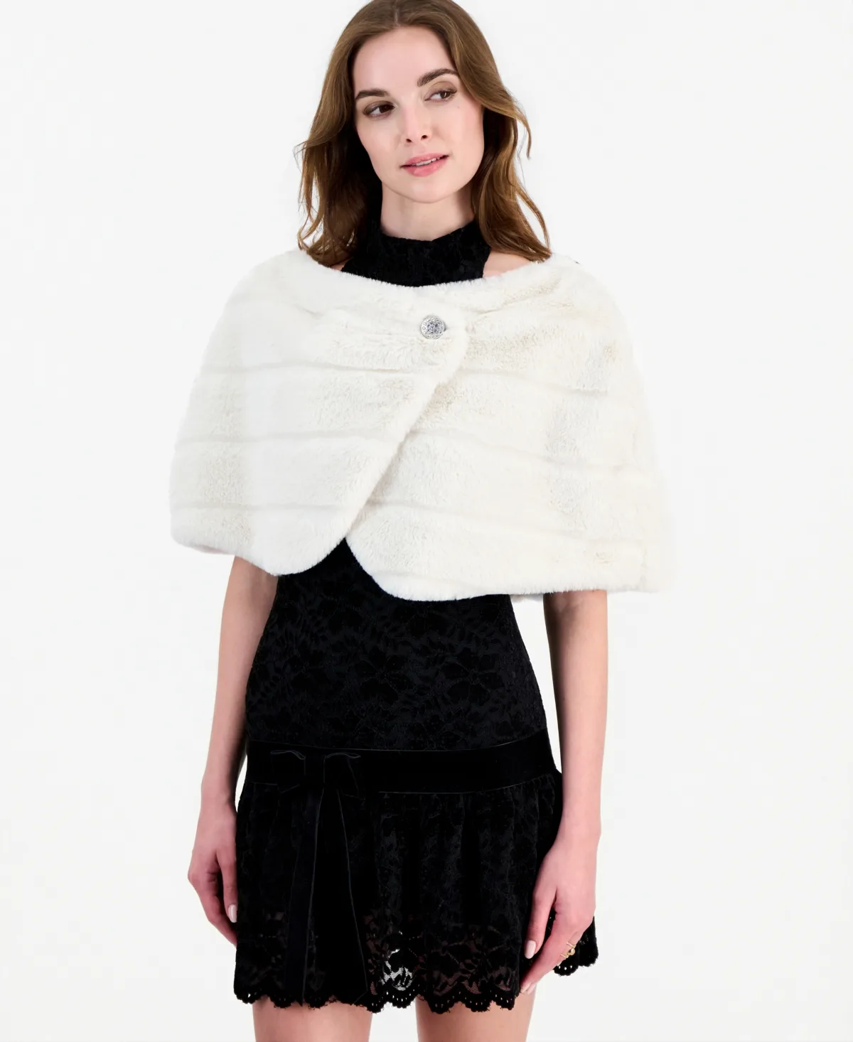 Faux Fur Asymmetrical Crossover Front Horizontal Channel Quilting Capelet by Robbie Bee