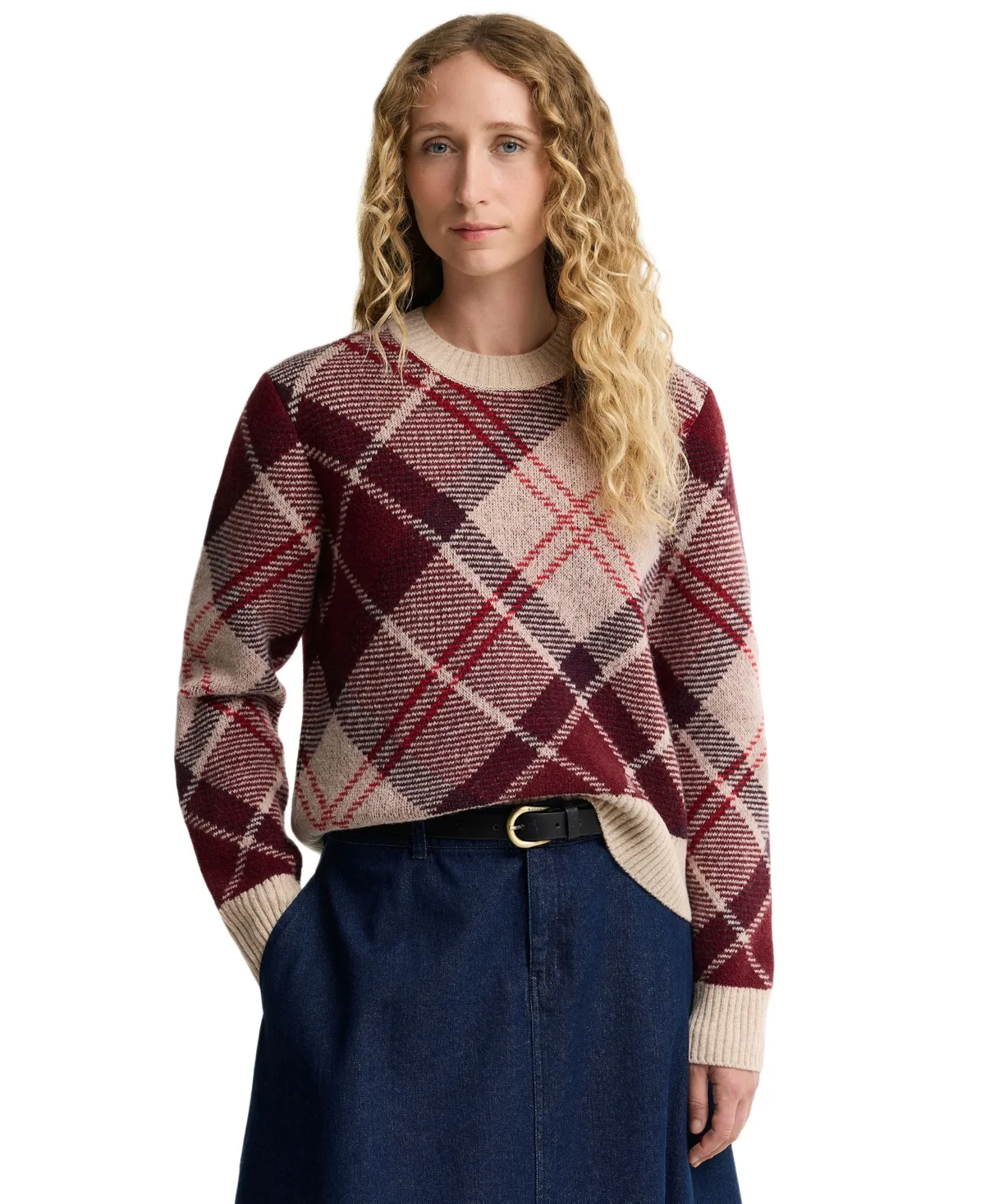 Stevie Plaid Wool-Blend Loose-Fit Pullover Sweater by Barbour