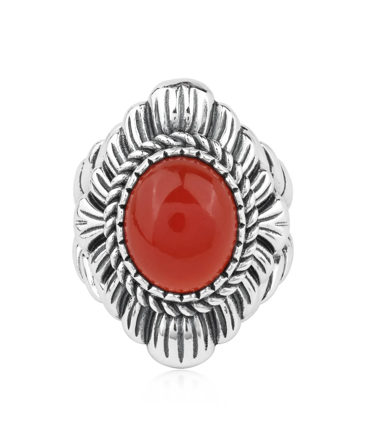 Sterling Silver Red Onyx Oval-Cut Rope Scallop Design Ring by American West Jewelry