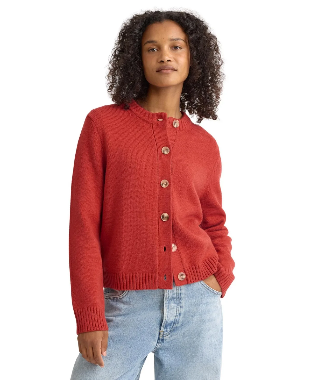 Long-Sleeve Crew-Neck Button-Front Cardigan by Albaray