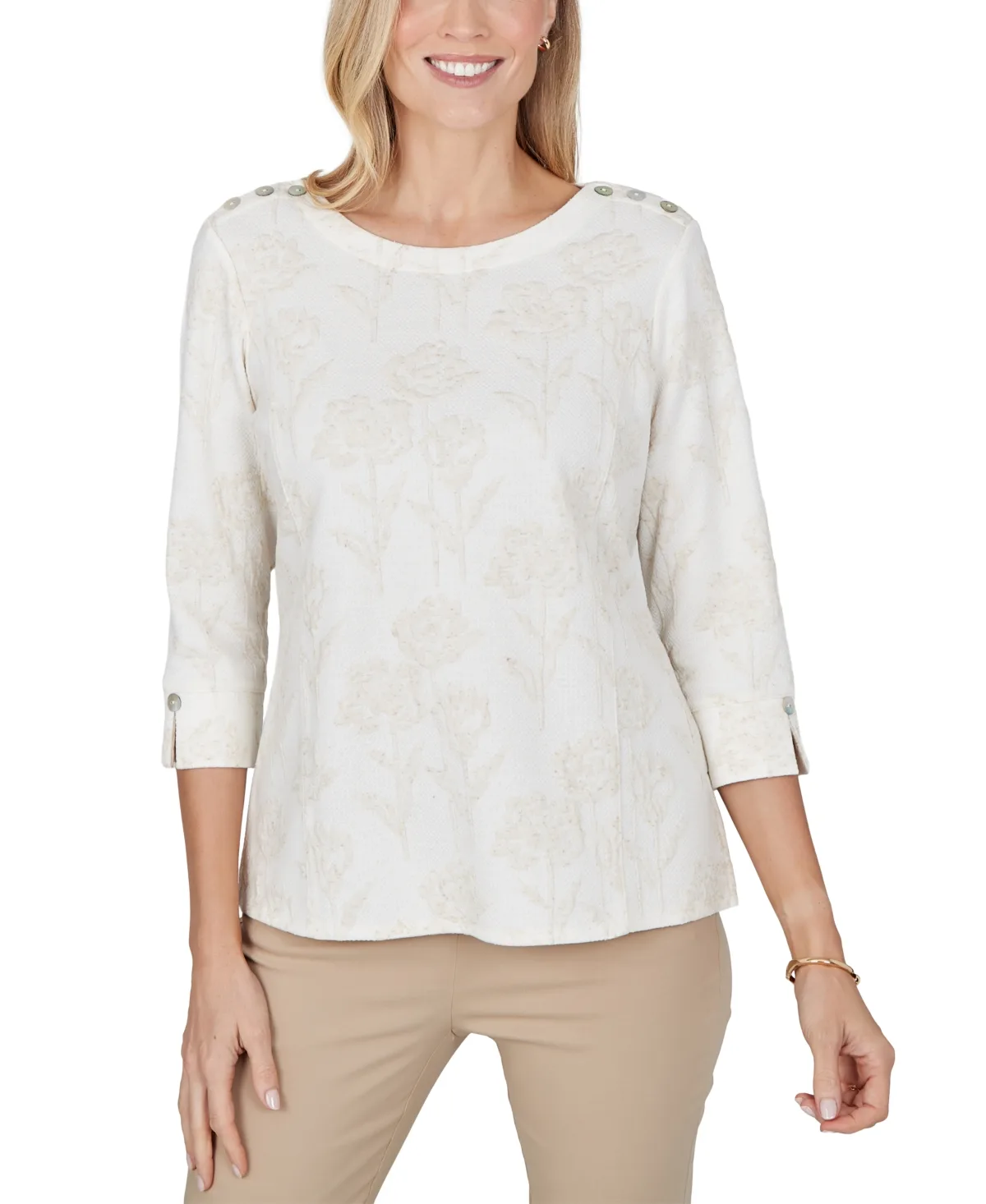 Boat-Neck 3/4-Sleeve Floral-Print Blouse by Alfred Dunner