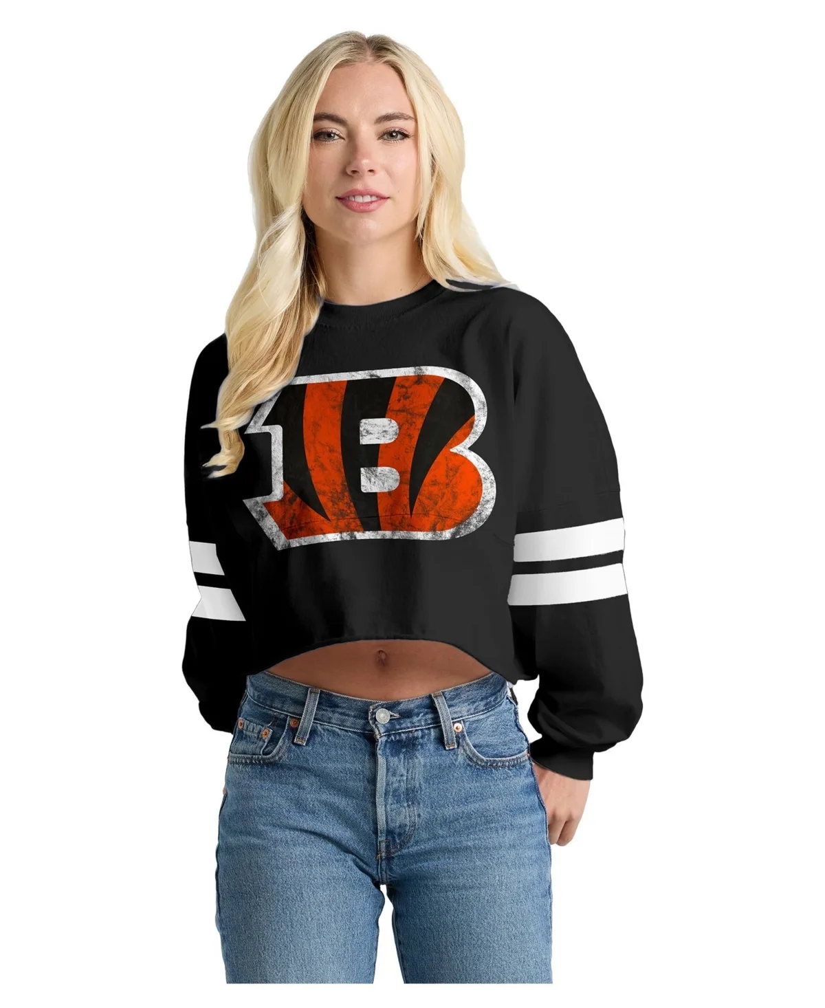 Cincinnati Bengals Oversized Cropped Long-Sleeve Jersey by Spirit Jersey