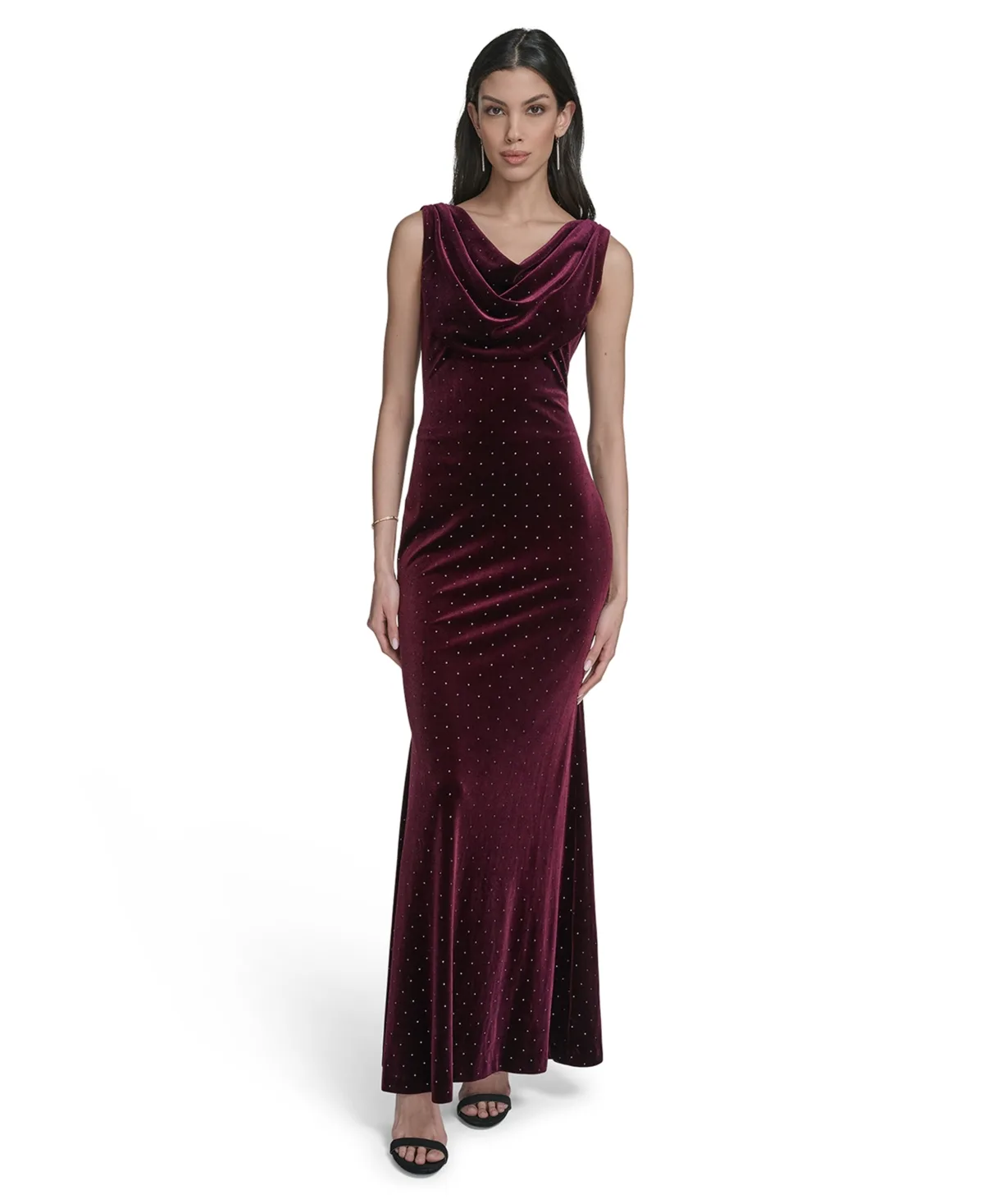 Cowl-Neck Velvet Sleeveless Gown by Eliza J