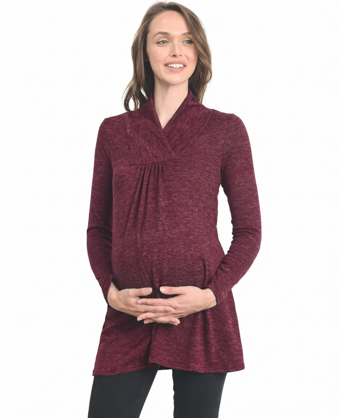 Maternity Shawl-Collar Long-Sleeve Loose-Fit Rayon-Blend Sweater by Hello Miz