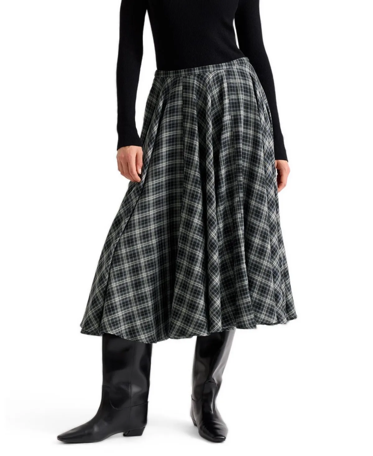 Plaid A-Line High-Waisted Skirt by Albaray