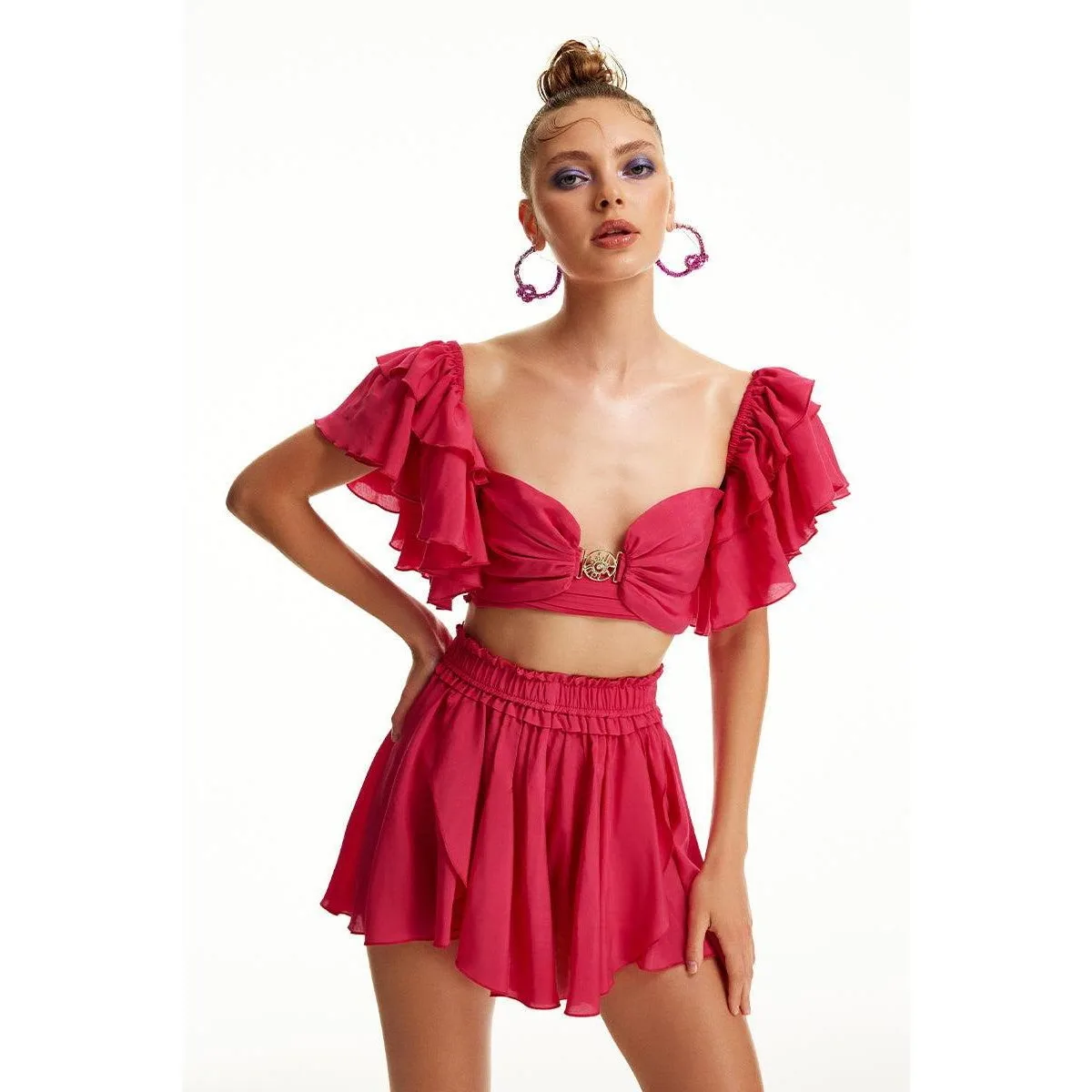 Whimsy Sweetheart-Neck Ruffled Top by Luna B
