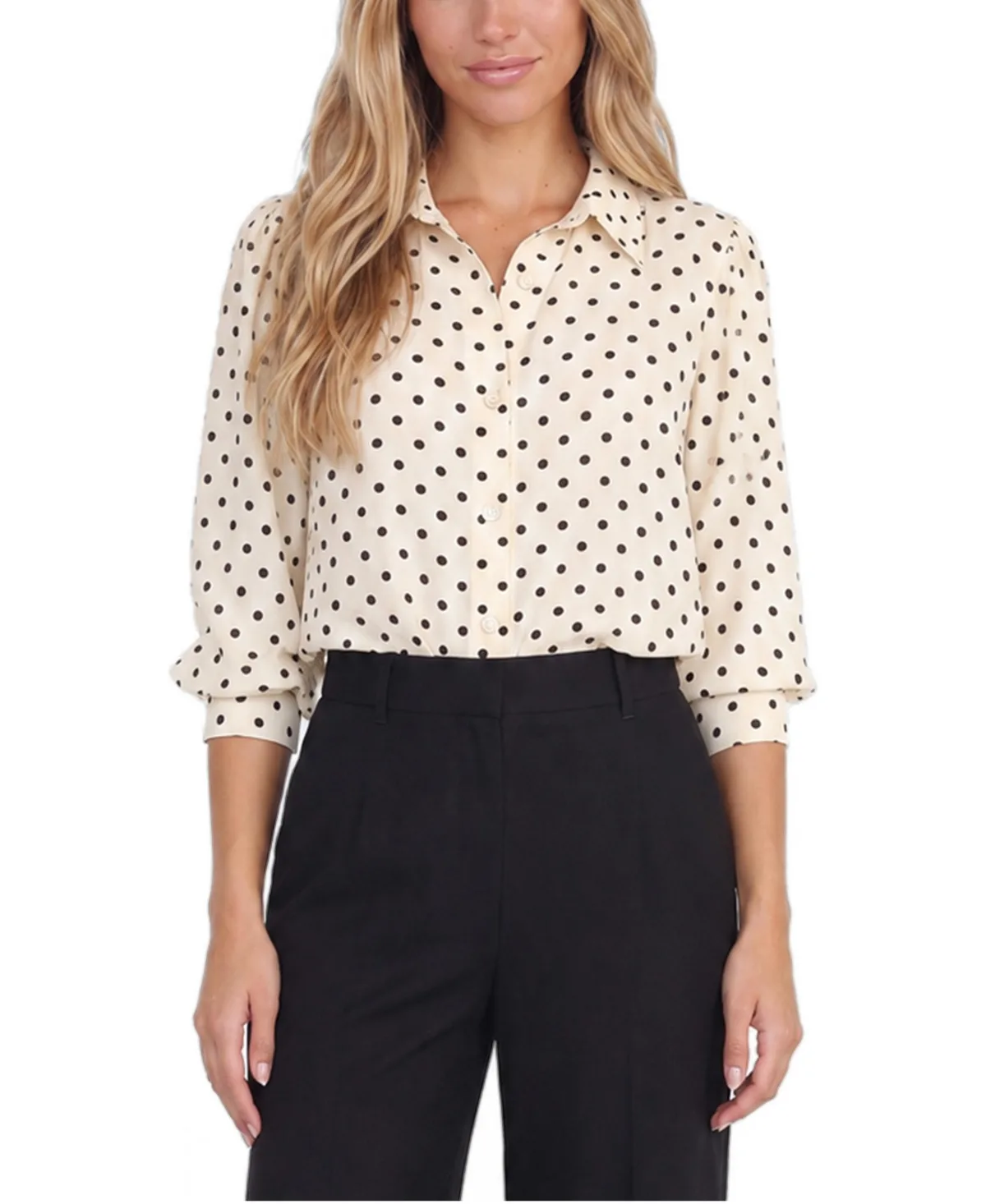 Cate Ruched 3/4-Sleeve Point-Collar Blouse by Bishop  Young