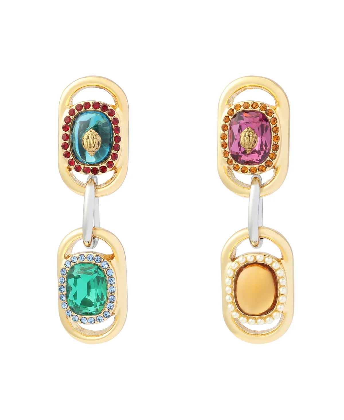 Glass Crystal and Imitation Pearl Chain Drop Earrings