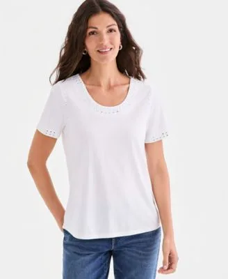 Embellished Scoop Neck Top by Style & Co