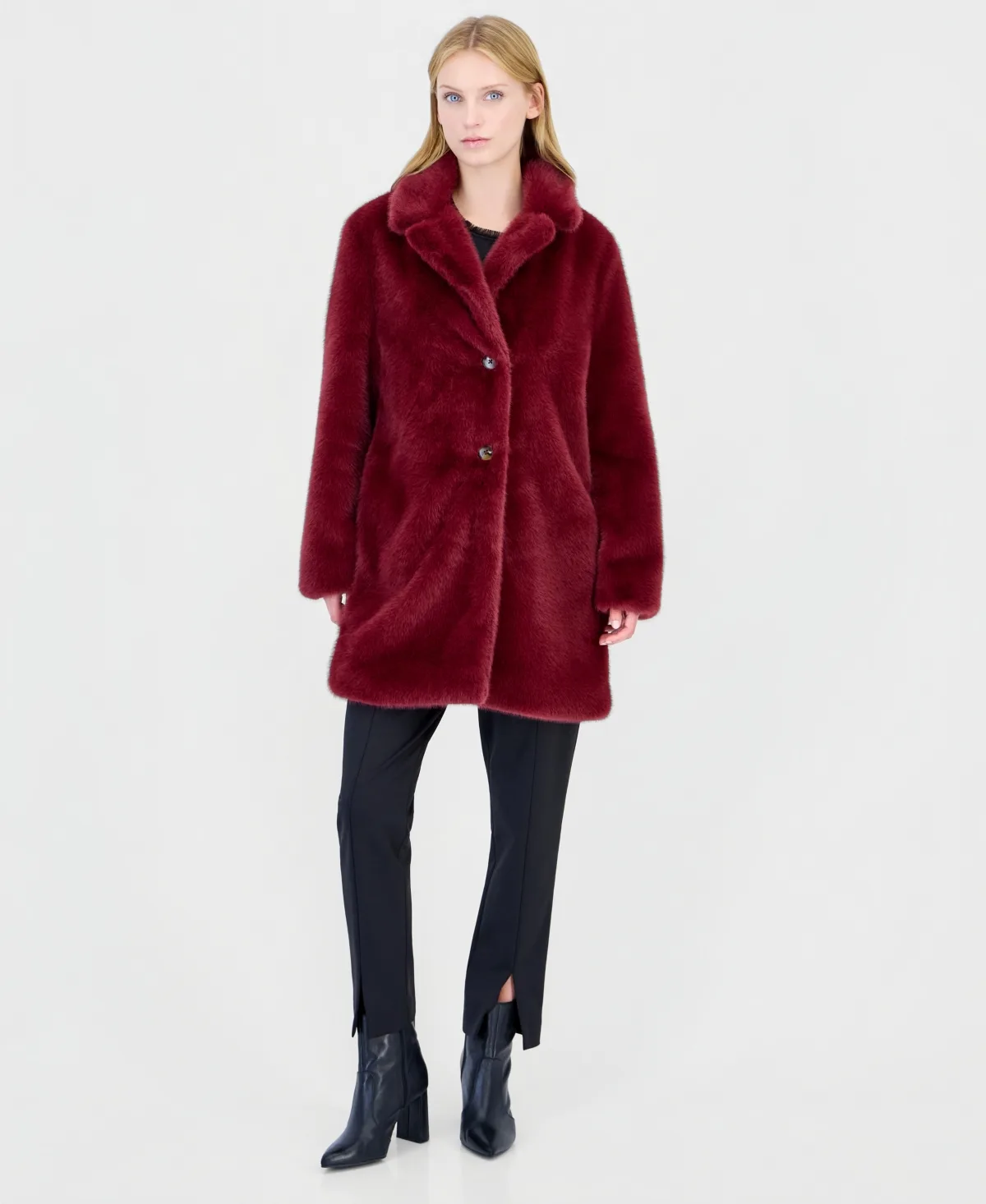 T Tahari Notch Collar Faux Fur Coat by Tahari