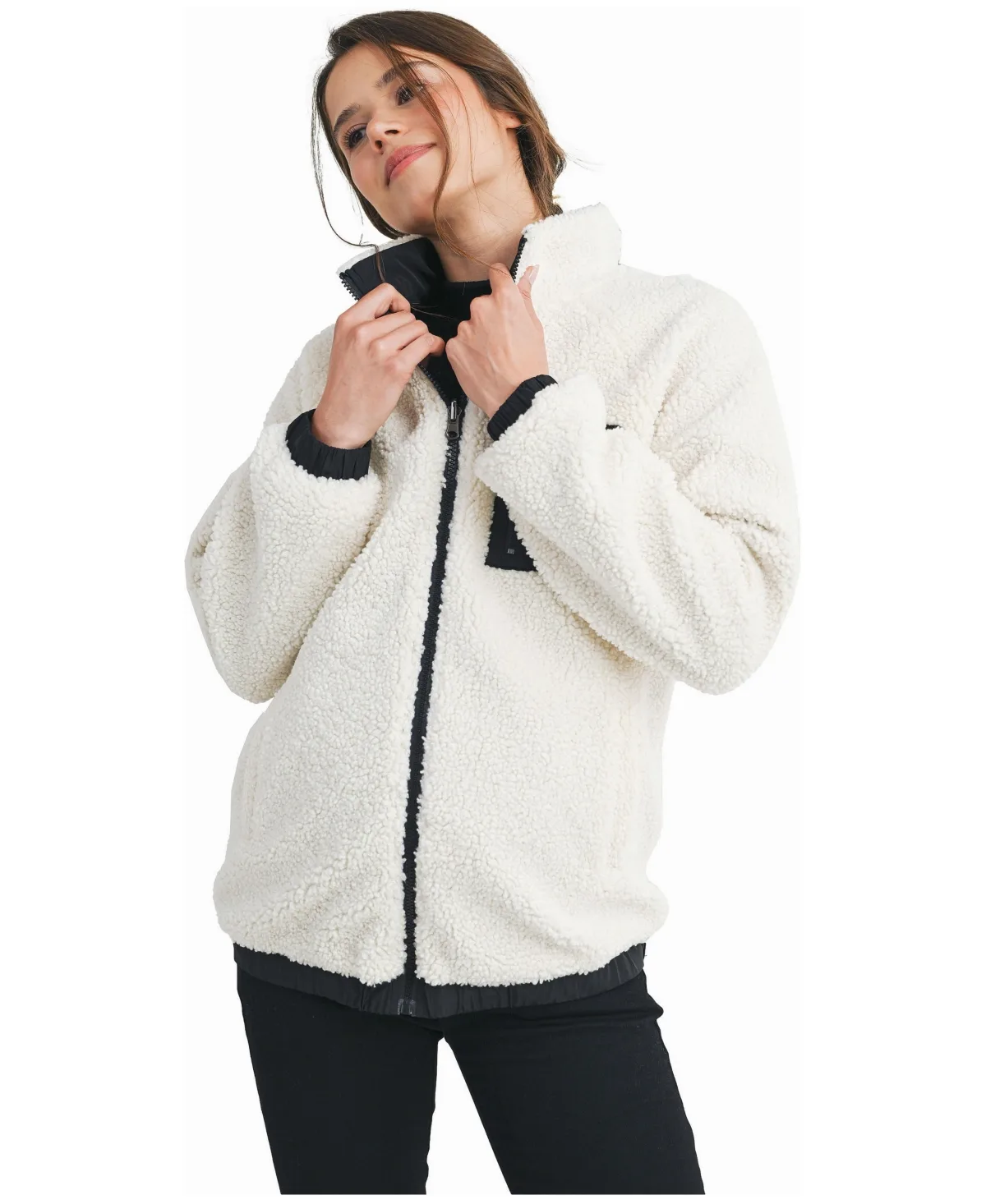 Maternity Sherpa Zip-Front Jacket by Hello Miz