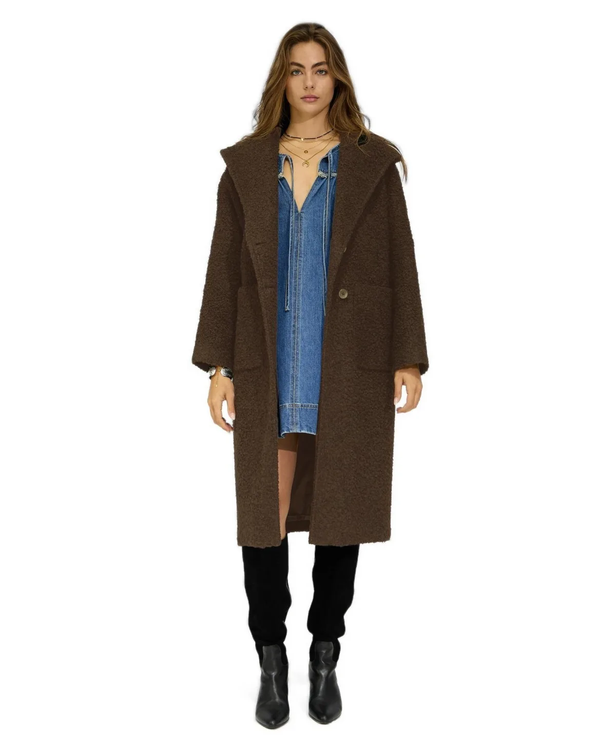 Young Love Hooded Wool-Blend Boucle Coat