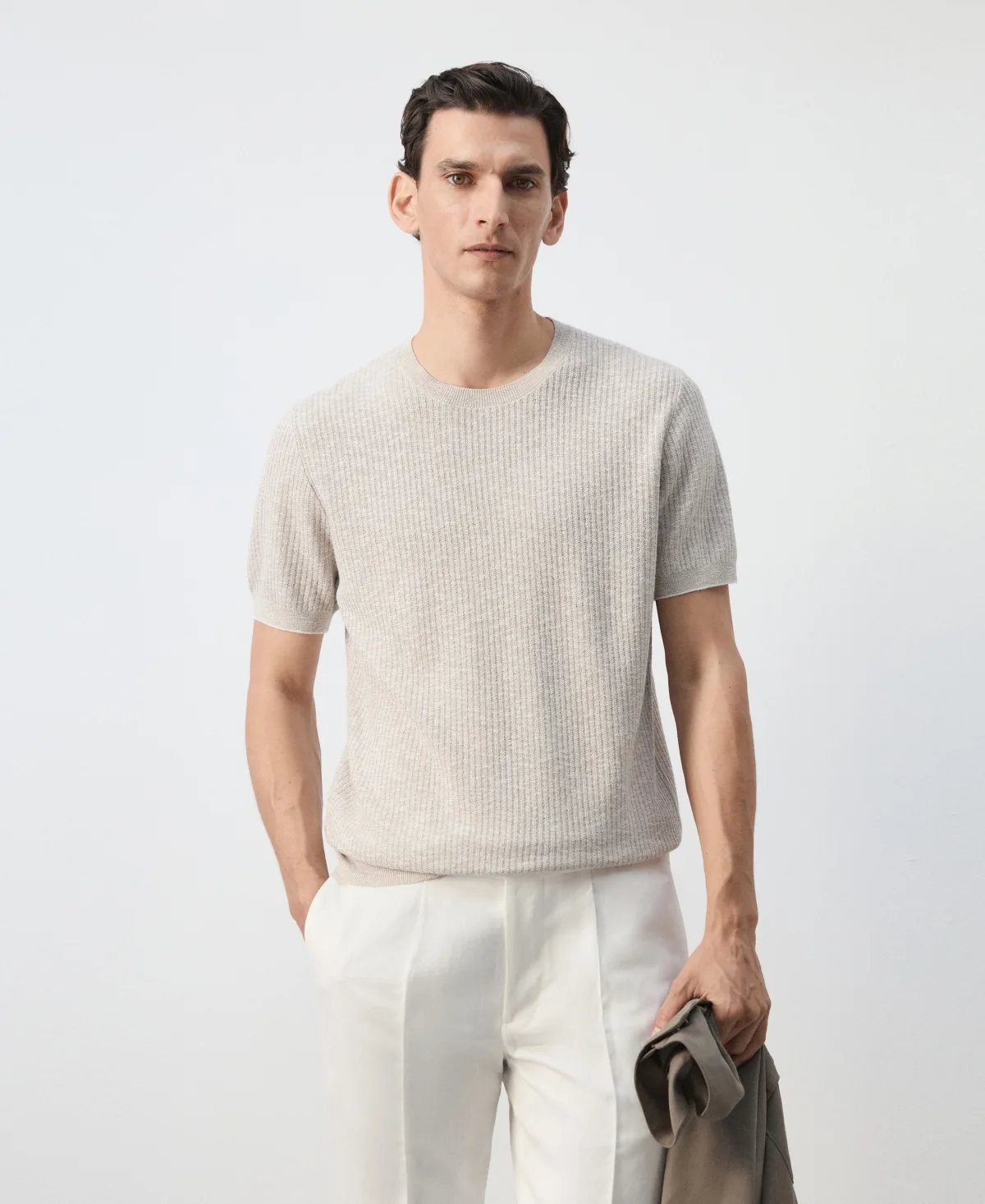 Ribbed Linen-Cotton Blend T-Shirt by Mango
