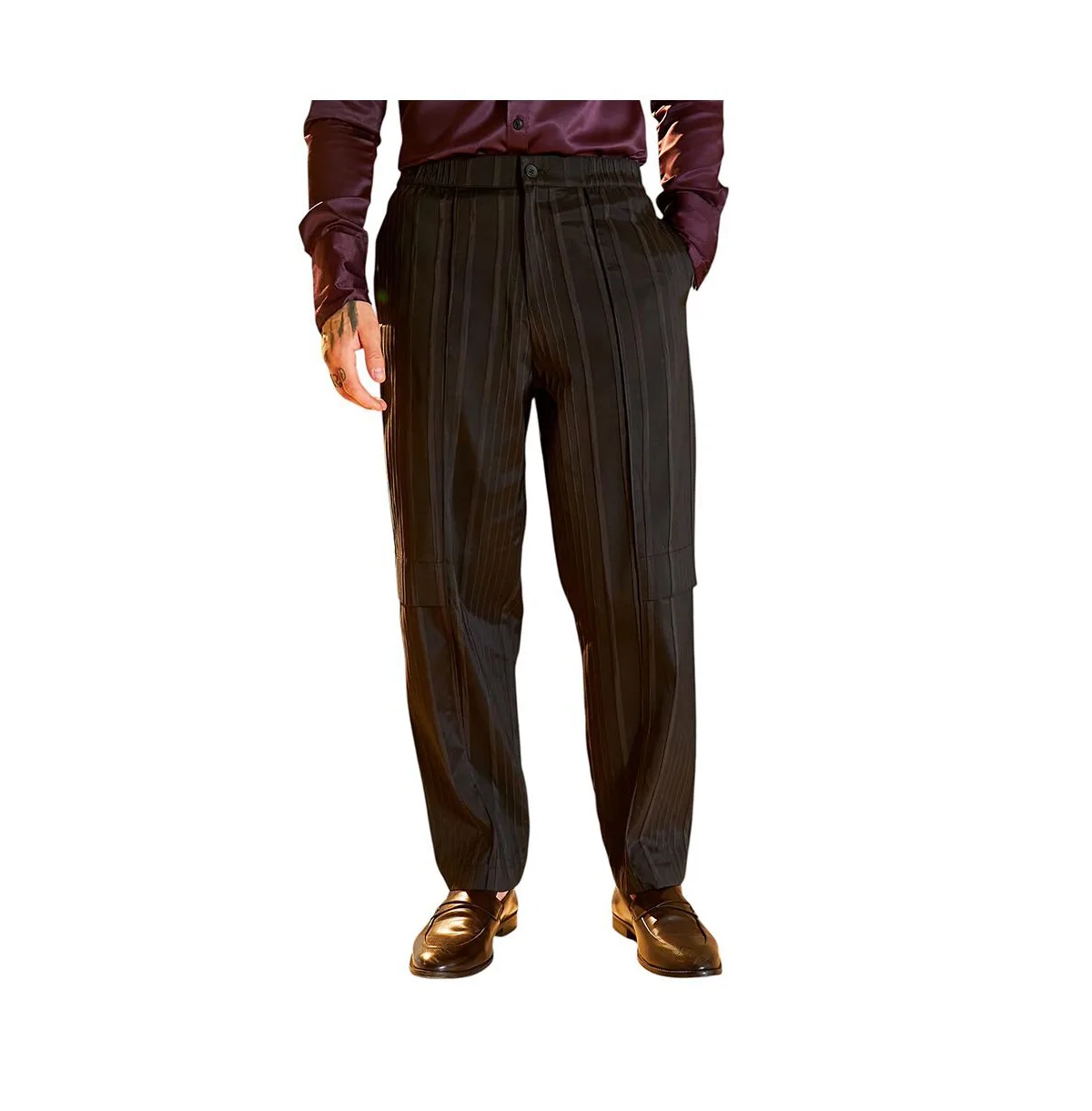 Onyx Black Unbalanced-Ridge Straight Trousers by Campus Sutra