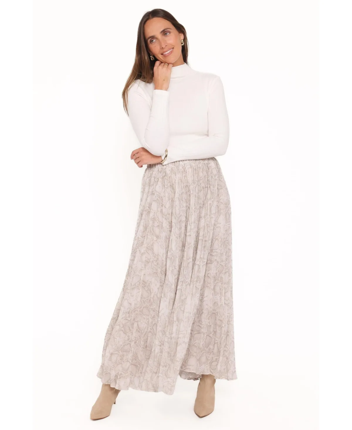 Nicki Pleated A-Line High-Waisted Maxi Skirt by Petal and Pup