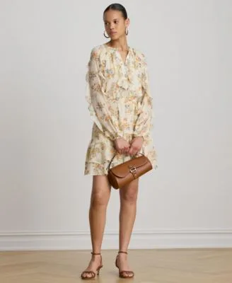 Lauren Ralph Lauren Band Collar Floral Ruffle Trim Tiered Dress by Ralph Lauren